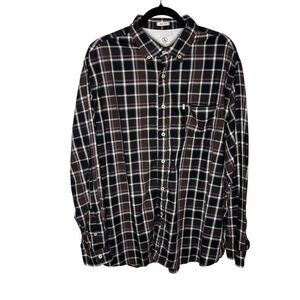 Aigle Dark Brown Purple Plaid Organic Cotton Button Front Long Sleeve Shirt sXL